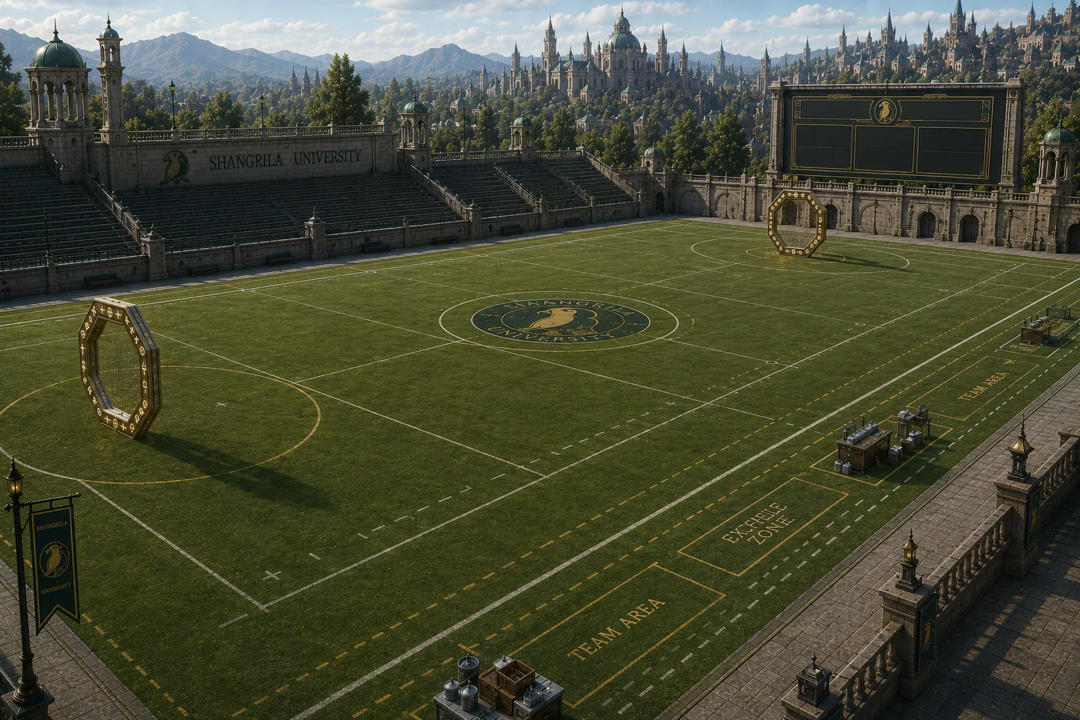 Shangrila University Battleball stadium with the Centaurus formation marked across the field